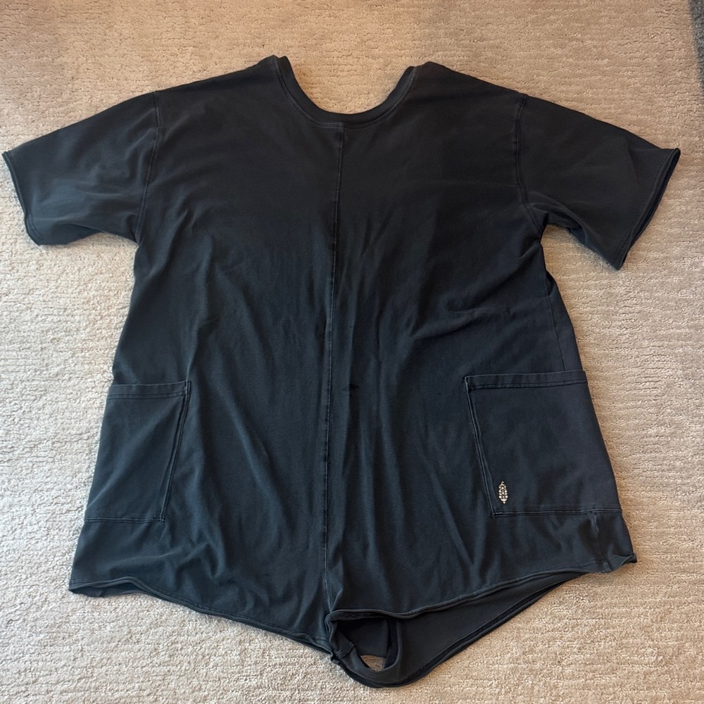 FP Movement Hot Shot T Black Short-Sleeve Romper with Drawstring Waist